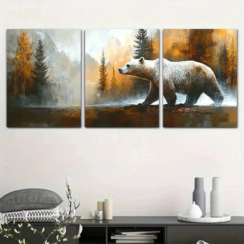 3pcs Scenic Autumn Views with Majestic Mountains Metal Print Ready to Hang Art