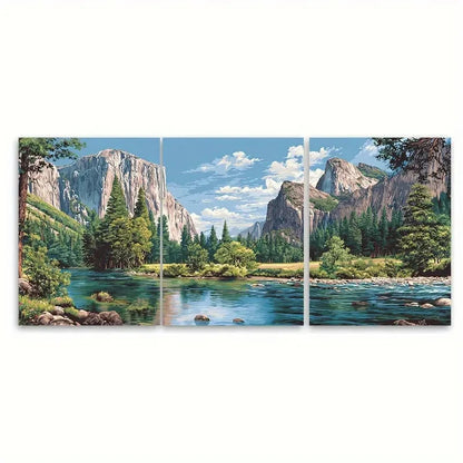 3pcs Yosemite Mountain Landscape Wall Art Set Canvas Framed 50x70cm - High Quality Print 100% Australian Made Wall Canvas Ready to Hang