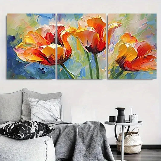 3pcs Vibrant Red Tulip Abstract Floral Wall Art Set Canvas Framed 40x60cm - High Quality Print 100% Australian Made Wall Canvas Ready to Hang