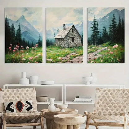 3pcs Painting Nature Forest Mountain Landscape Metal Print Ready to Hang Art