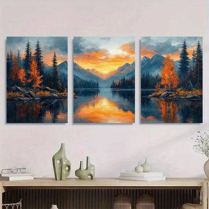 3pcs Serene Mountain & Forest Scenery Metal Print Ready to Hang Art