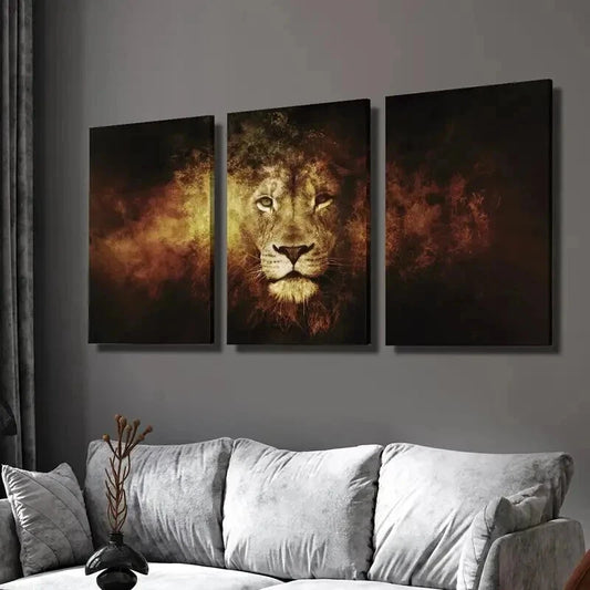 3pcs Lion Face Portrait Orientation Wall Art Set Canvas Framed 40x60cm - High Quality Print 100% Australian Made Wall Canvas Ready to Hang