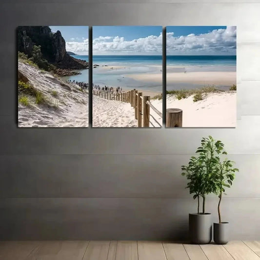 3pcs Beach with White Sand & Ocean View Metal Print Ready to Hang Art