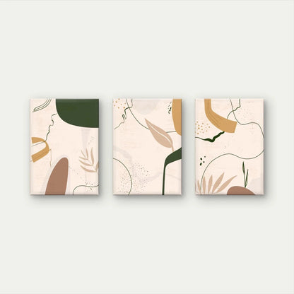 3pcs Neutral Abstract Botanical Shapes Wall Art Set Canvas Framed 50x70cm - High Quality Print 100% Australian Made Wall Canvas Ready to Hang