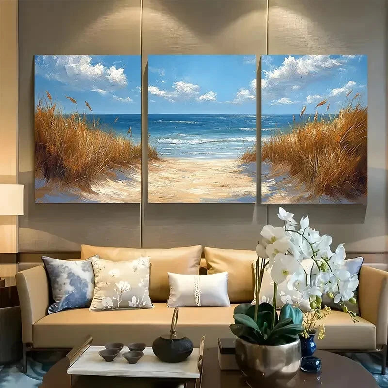 3pcs Tranquil Beach Shore Scene Metal Print Ready to Hang Art