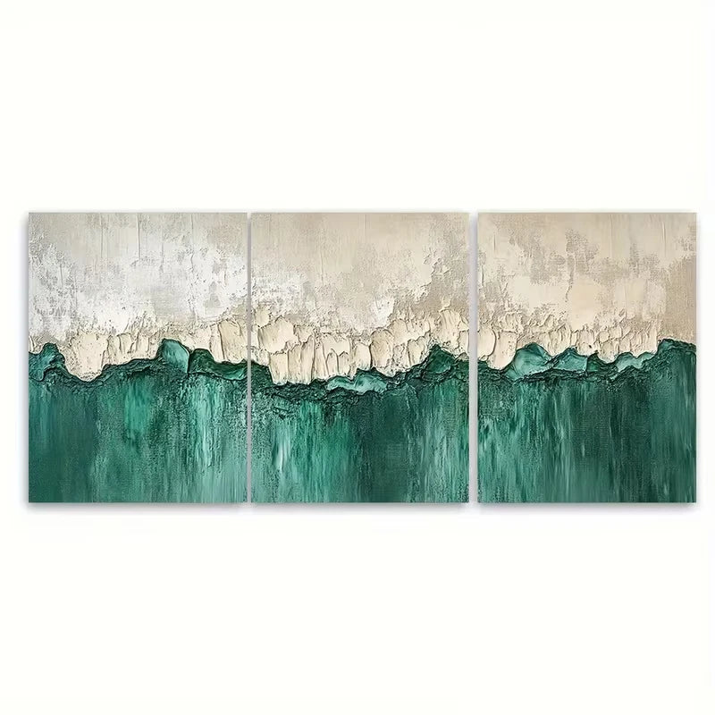 3pcs Abstract Painting Green Neutral Impasto Metal Print Ready to Hang Art