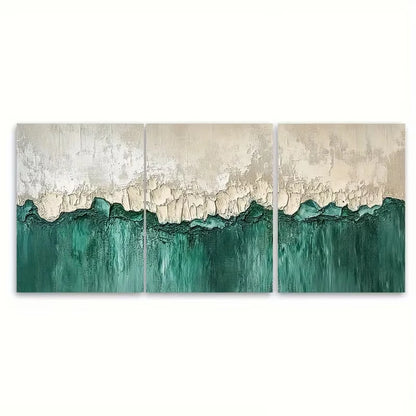 3pcs Abstract Painting Green Neutral Impasto Metal Print Ready to Hang Art