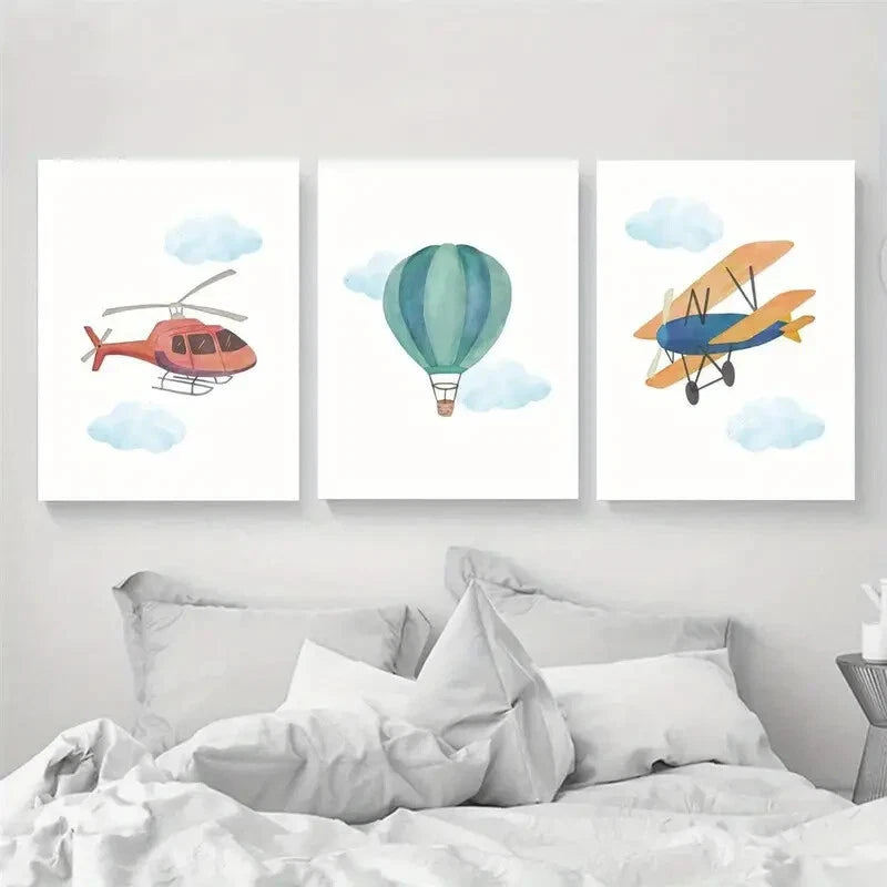 3pcs Artistic Airplane Versatile Seasonal Art Metal Print Ready to Hang Art