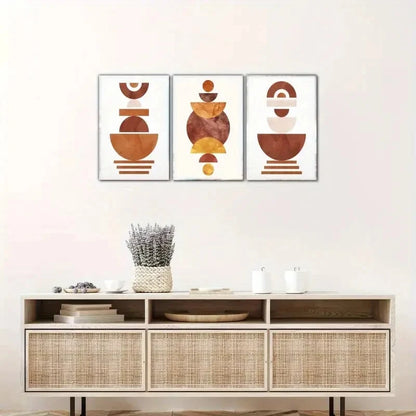 3pcs Living Space Decorative Poster with Geometry Metal Print Ready to Hang Art