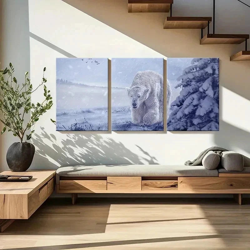 3pcs Arctic Snow Polar Bear Modern Wall Art Set Canvas Framed 40x60cm - High Quality Print 100% Australian Made Wall Canvas Ready to Hang