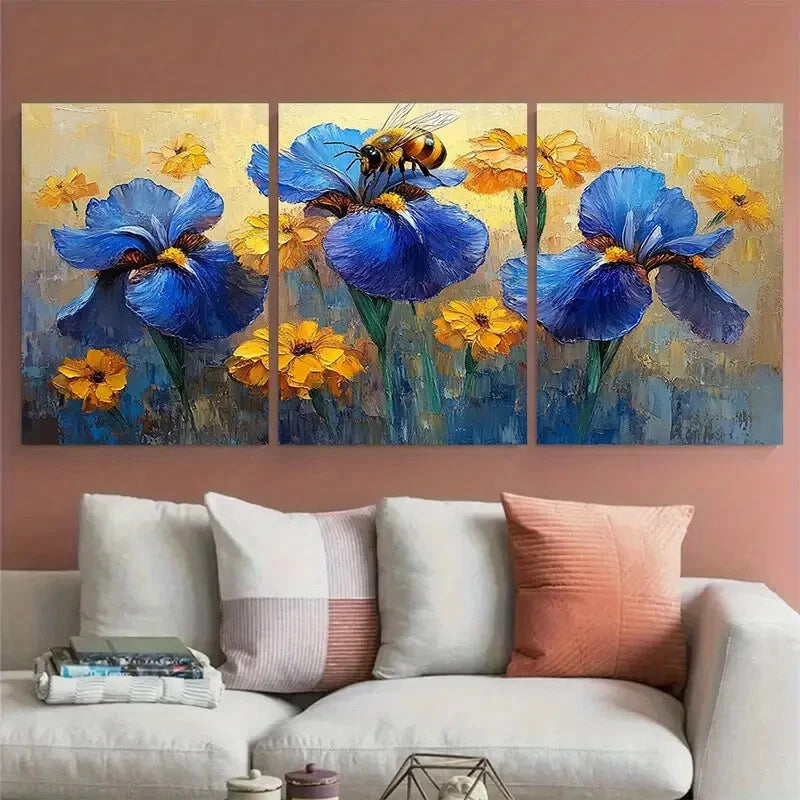 3pcs Rudbeckia Flowers Floral Impasto Honeybee Metal Print Ready to Hang Art