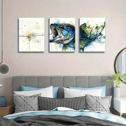 3pcs Artistic Fishery Theme Painting Metal Print Ready to Hang Art