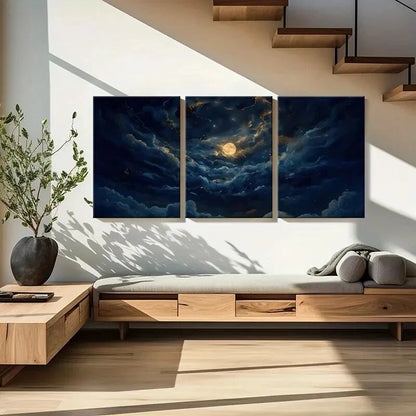 3pcs Moonlit Sky Celestial Clouds Starry Night Metal Print Ready to Hang Art