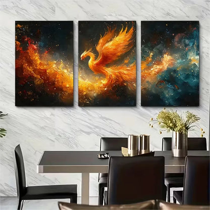 3pcs Phoenix Oil Painting Metal Print Ready to Hang Art