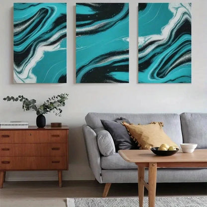 3pcs Blue Splash Abstract Waves Painting Metal Print Ready to Hang Art