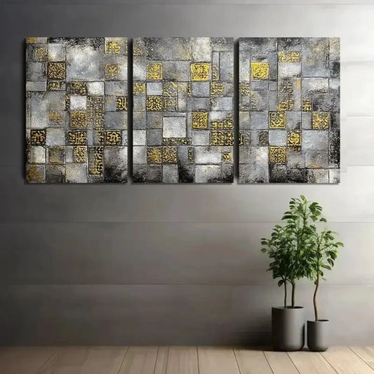 3pcs Stone Wall Mosaic Abstraction Poster Metal Print Ready to Hang Art