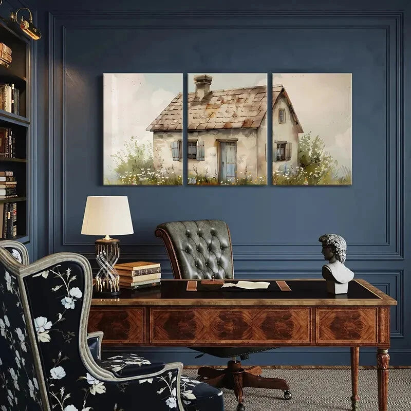 3pcs Rustic Cottage Vintage House Pastoral Scene Metal Print Ready to Hang Art