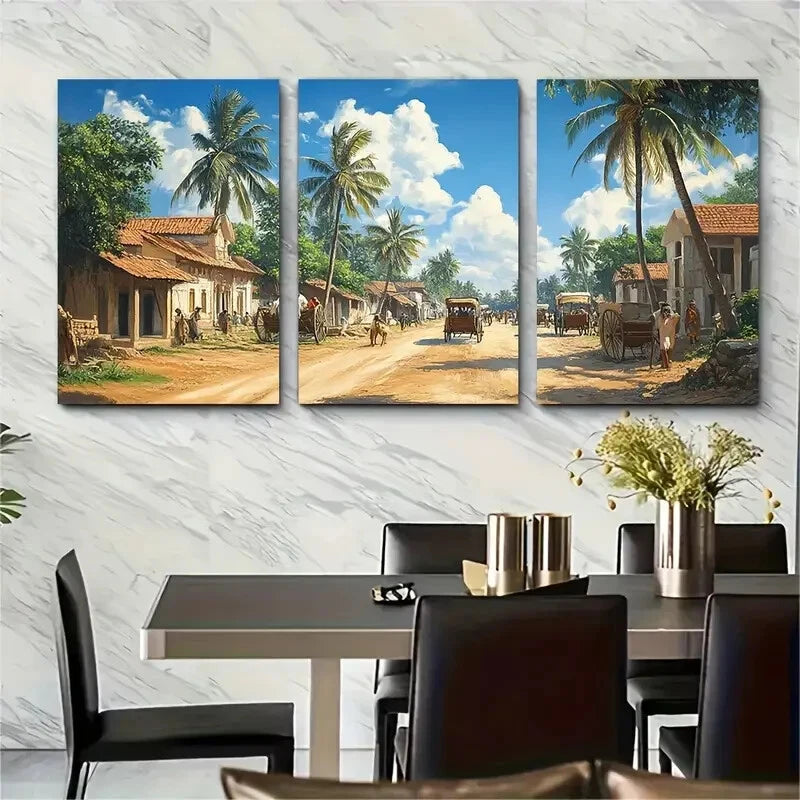 3pcs Tamil Nadu Village Scenery Scenic Prints Metal Print Ready to Hang Art