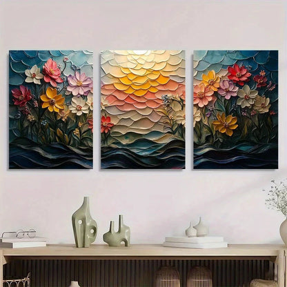 3pcs Floral Vibrant Irregular Shape Metal Print Ready to Hang Art