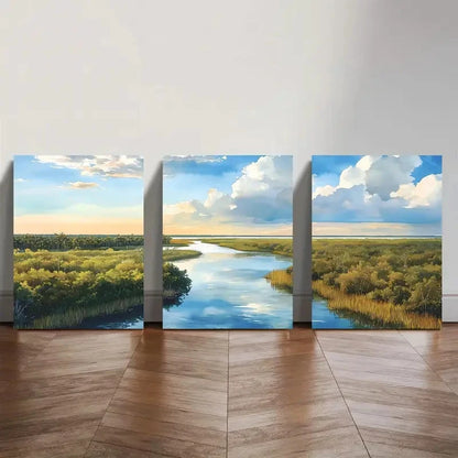 3pcs Serene River and Swamp Scenes Metal Print Ready to Hang Art