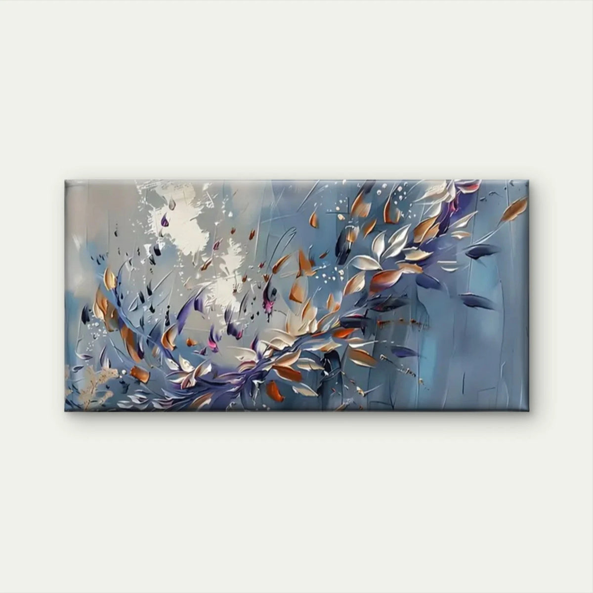 Blue White Flowers Abstract Wall Art Canvas Office Home Room Framed 120x60cm