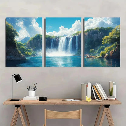 3pcs Waterfall Painting Print Art Nature Metal Print Ready to Hang Art