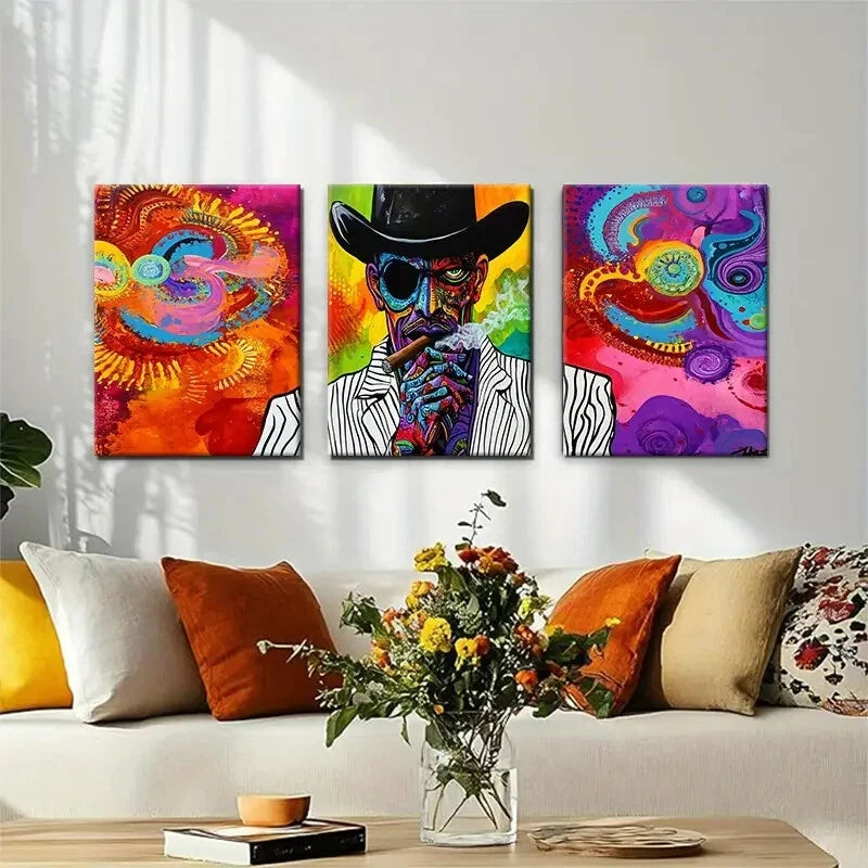 3pcs Psychedelic Abstract Cowboy Pop Perfect Wall Art Set Canvas Framed 40x60cm - High Quality Print 100% Australian Made Wall Canvas Ready to Hang