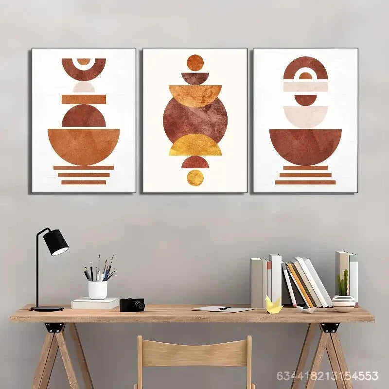 3pcs Living Space Decorative Poster with Geometry Metal Print Ready to Hang Art