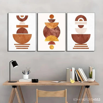 3pcs Living Space Decorative Poster with Geometry Metal Print Ready to Hang Art