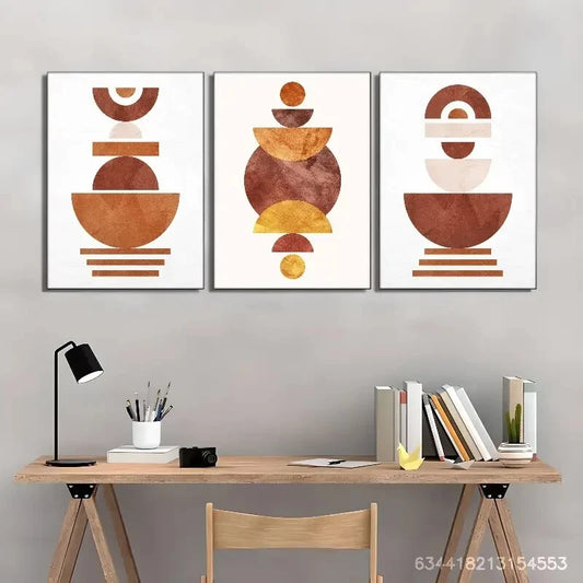 3pcs Living Space Decorative Poster with Geometry Metal Print Ready to Hang Art