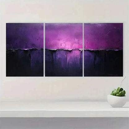 3pcs Abstract Blue Minimalist Painting Purple Metal Print Ready to Hang Art