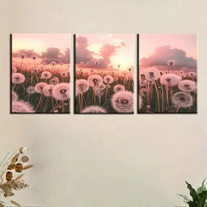 3pcs Pink & Purple Sunset Meadow Wall Art Set Canvas Framed 40x60cm - High Quality Print 100% Australian Made Wall Canvas Ready to Hang