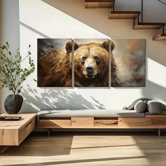 3pcs Grizzly Bears Rural Aesthetic Wall Art Set Canvas Framed 40x60cm - High Quality Print 100% Australian Made Wall Canvas Ready to Hang