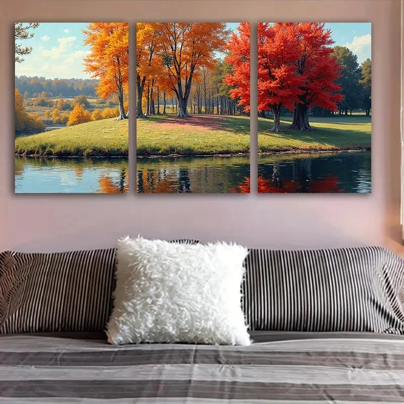 3pcs Lake Landscape Wall Art Set Canvas Framed 60x90cm - High Quality Print 100% Australian Made Wall Canvas Ready to Hang