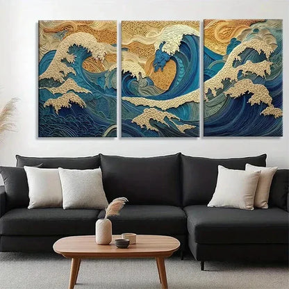3pcs Inspired Ocean Waves Artwork Perfect Wall Art Set Canvas Unframed - High Quality Print 100% Australian Made Wall Canvas