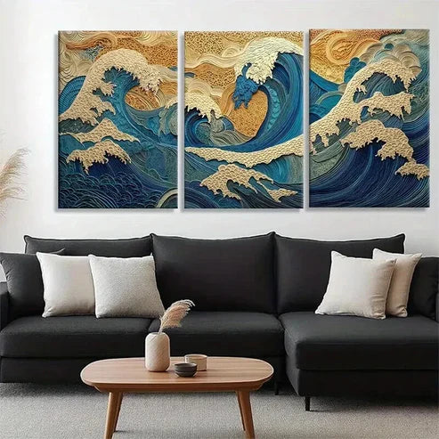 3pcs Inspired Ocean Waves Artwork Perfect Wall Art Set Canvas Unframed - High Quality Print 100% Australian Made Wall Canvas