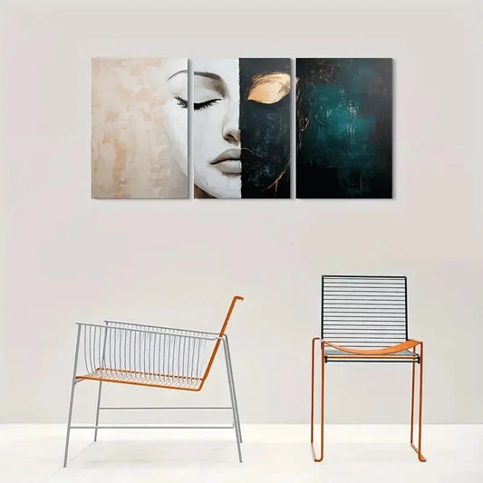 3pcs Teal Beige & Black Abstract Designs Metal Print Ready to Hang Art