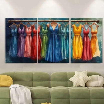 3pcs Fashion Clothes Rail Watercolour Illustration Metal Print Ready to Hang Art