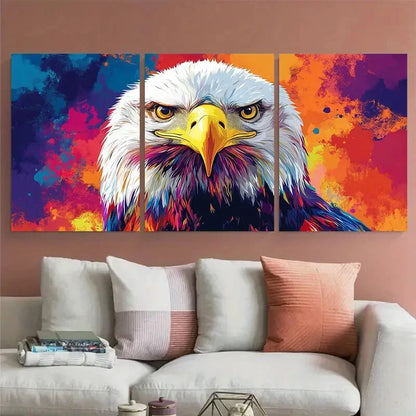 3pcs Geometric Eagle Head Colorful Abstract Metal Print Ready to Hang Art