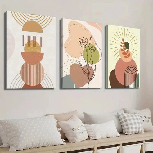 3pcs Modern Bohemian Geometric Floral Wall Art Set Canvas Unframed - High Quality Print 100% Australian Made Wall Canvas