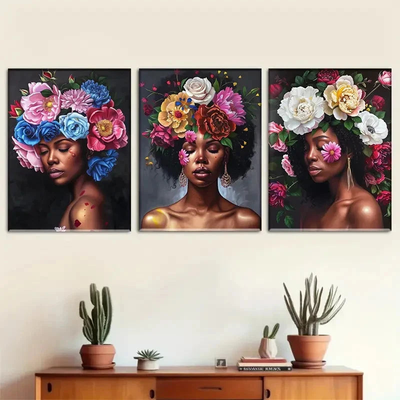 3pcs Floral Crown Woman Stunning Portrait Metal Print Ready to Hang Art