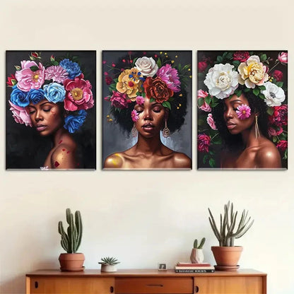 3pcs Floral Crown Woman Stunning Portrait Metal Print Ready to Hang Art