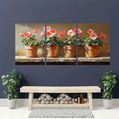 3pcs Featuring Geranium Oil Painting Metal Print Ready to Hang Art