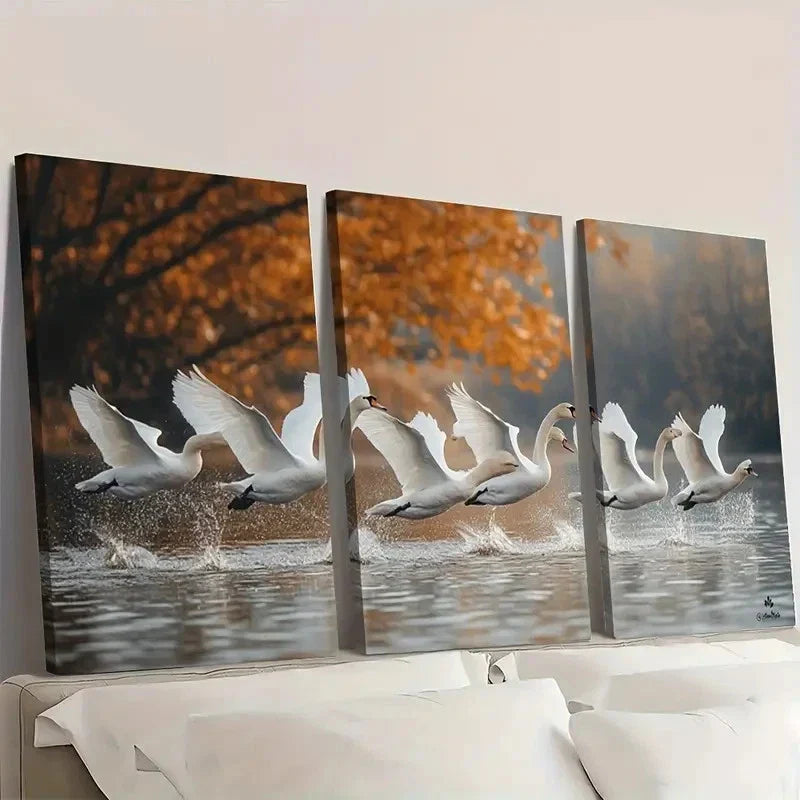 3pcs Nordic Wildlife Elegant White Swan ER Wall Art Set Canvas Unframed - High Quality Print 100% Australian Made Wall Canvas - Bella Home Decor