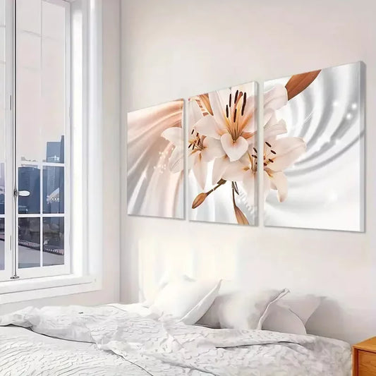 3pcs Lily Wall Art Botanical Canvas Framed 40x60cm - High Quality Print 100% Australian Made Wall Canvas Ready to Hang