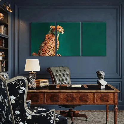 3pcs Cheetah Profile Vibrant Colors Abstract Metal Print Ready to Hang Art