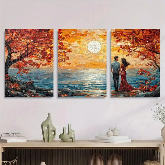 3pcs Romantic Sunset Vibrant Autumn Metal Print Ready to Hang Art