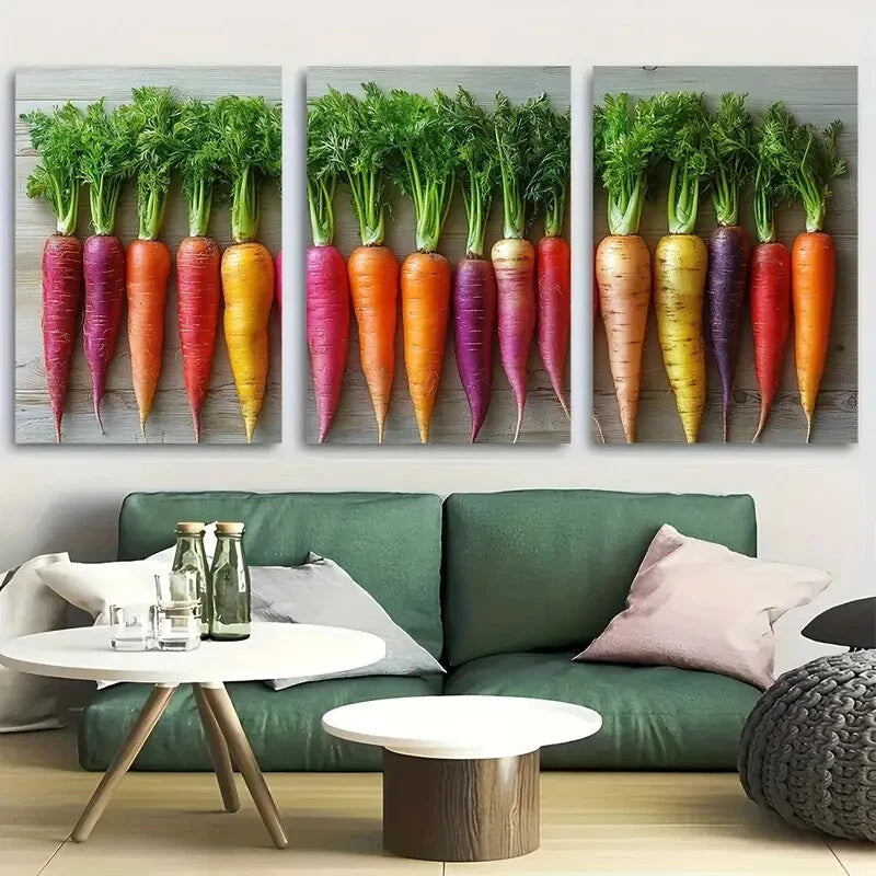 3pcs Rainbow Heirloom Carrots Rainbow Kitchen Metal Print Ready to Hang Art