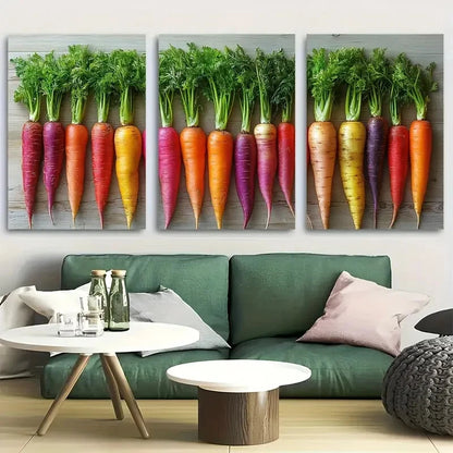 3pcs Rainbow Heirloom Carrots Rainbow Kitchen Metal Print Ready to Hang Art