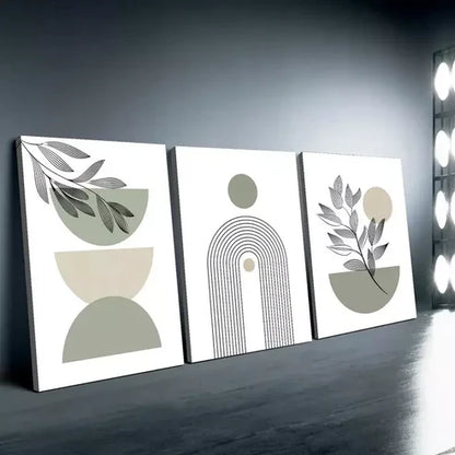 3pcs Boho Chic Sage Green Modern Abstract Geometric Designs Canvas Framed 60x90cm - High Quality Print 100% Australian Made Wall Canvas Ready to Hang